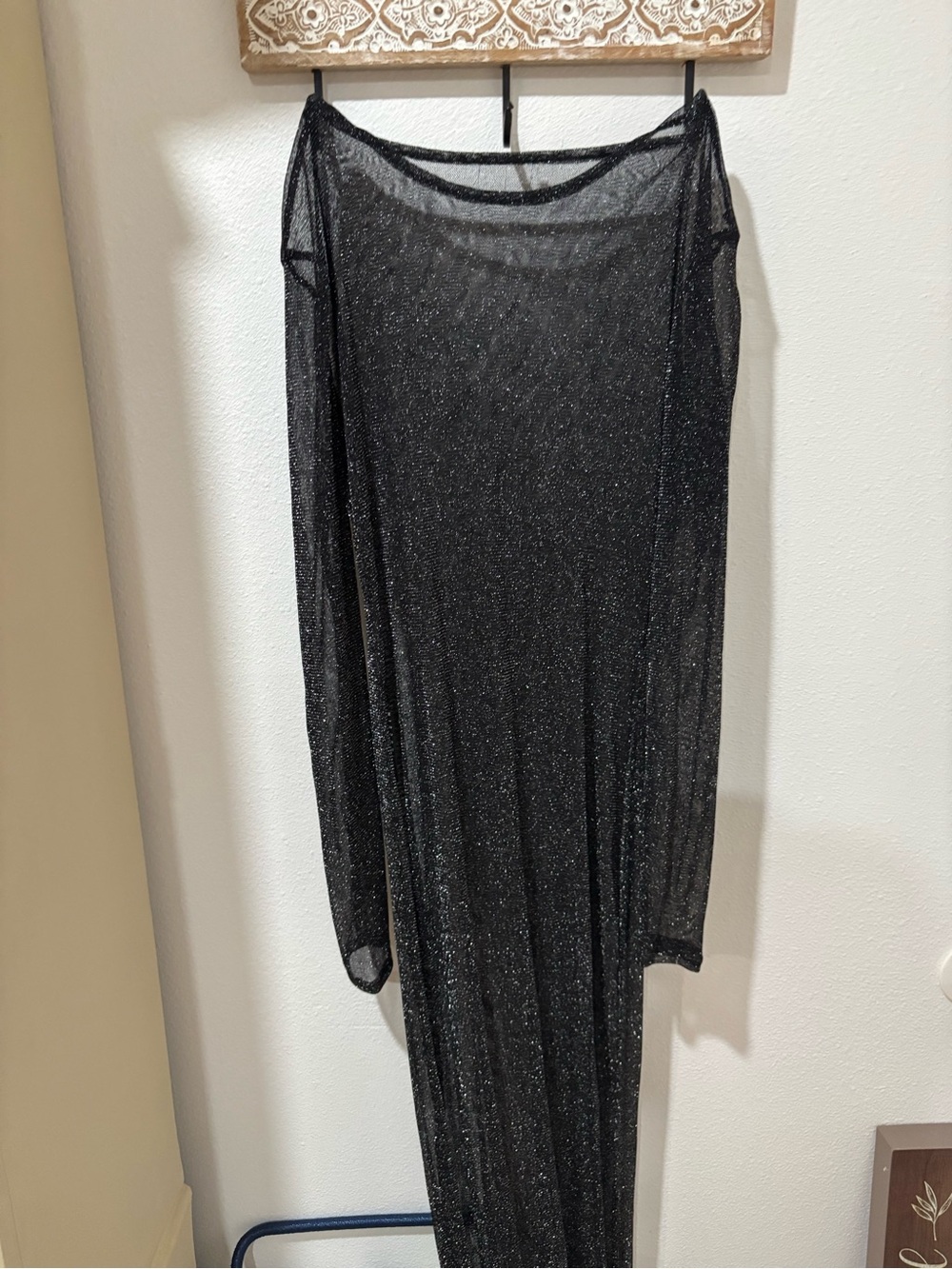 Missguided + Black Sheer Sparkle Long Sleeve Dress